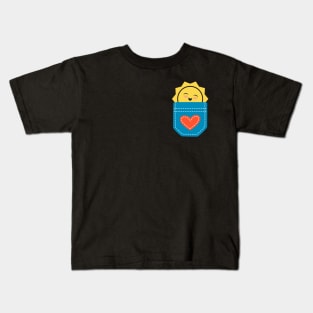 Pocketful of Sunshine: Kawaii sun in a cute pocket Kids T-Shirt